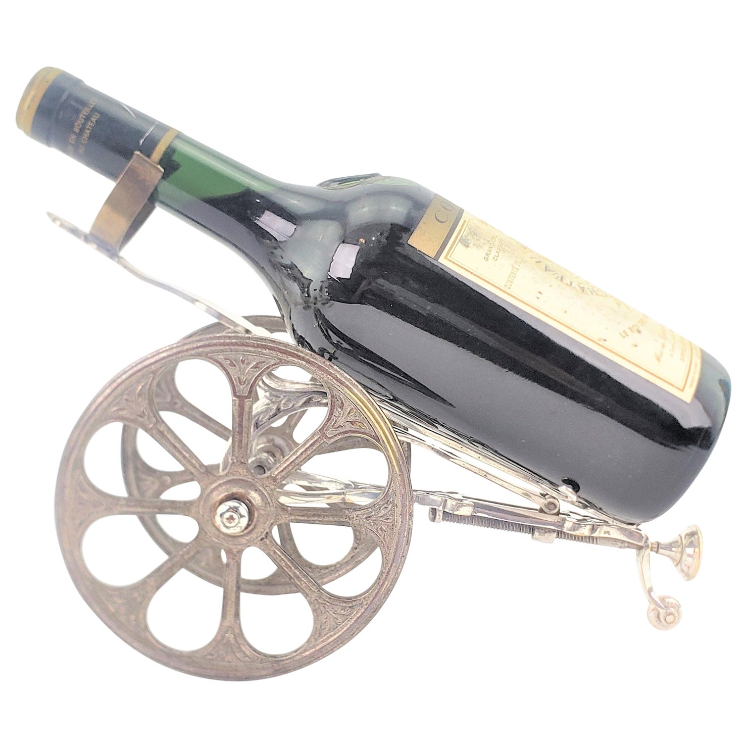 Antique Silver Plated Mechanical Gun or Cannon Bottle Trolley Decanting Machine For Sale