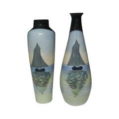 Lichte Art Nouveau Porcelain Vases with Ships