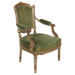 French Louis XVI Style Antique Polychrome Painted Arm Chair, circa 1870