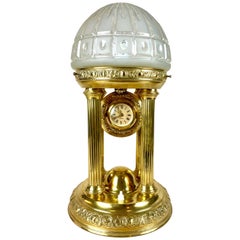 Art Nouveau Brass Table Lamp with Clock, Austria, circa 1905