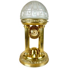 Antique Art Nouveau Brass Table Lamp with Clock, Austria, circa 1905