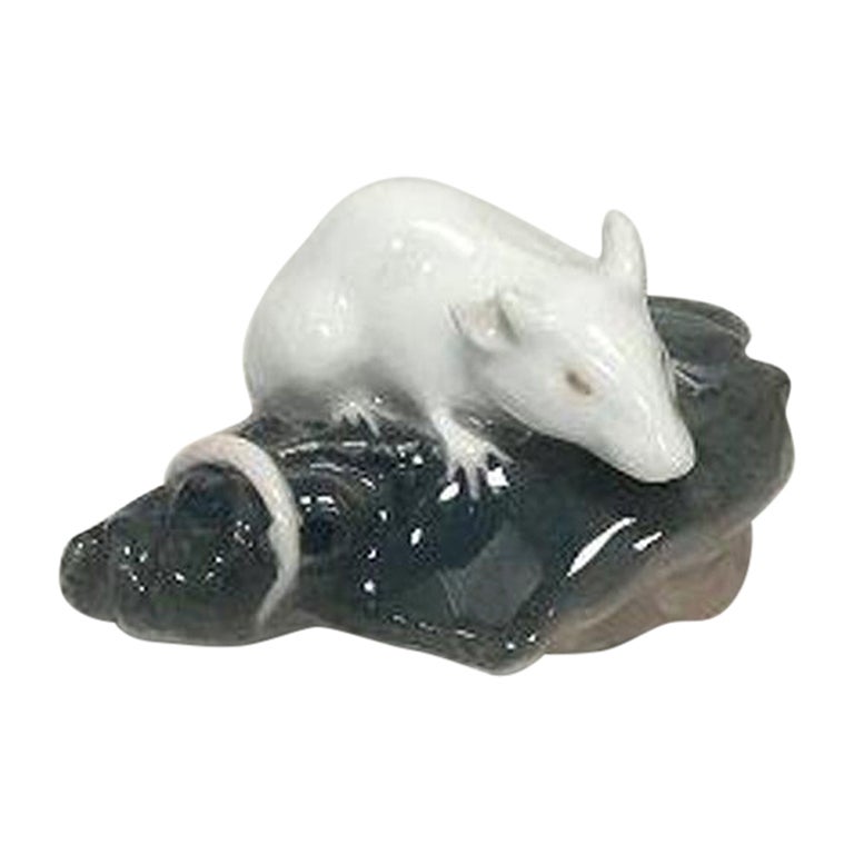 Royal Copenhagen Figurine of White Mouse on the Head of a Plaice For Sale