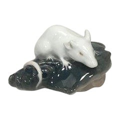 Royal Copenhagen Figurine of White Mouse on the Head of a Plaice