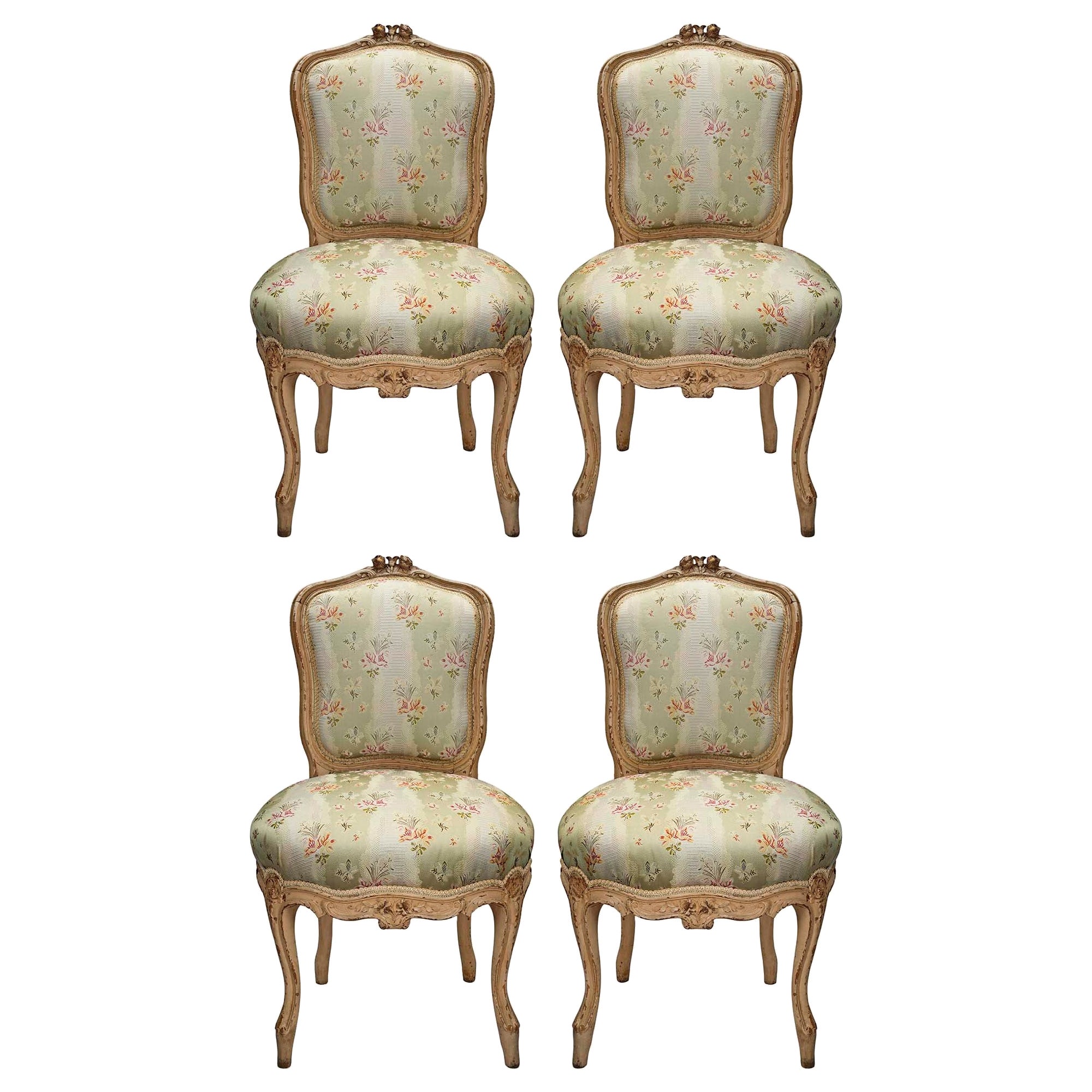 Set of Four French Mid 19th Century Louis XV St. Carved Chairs For Sale