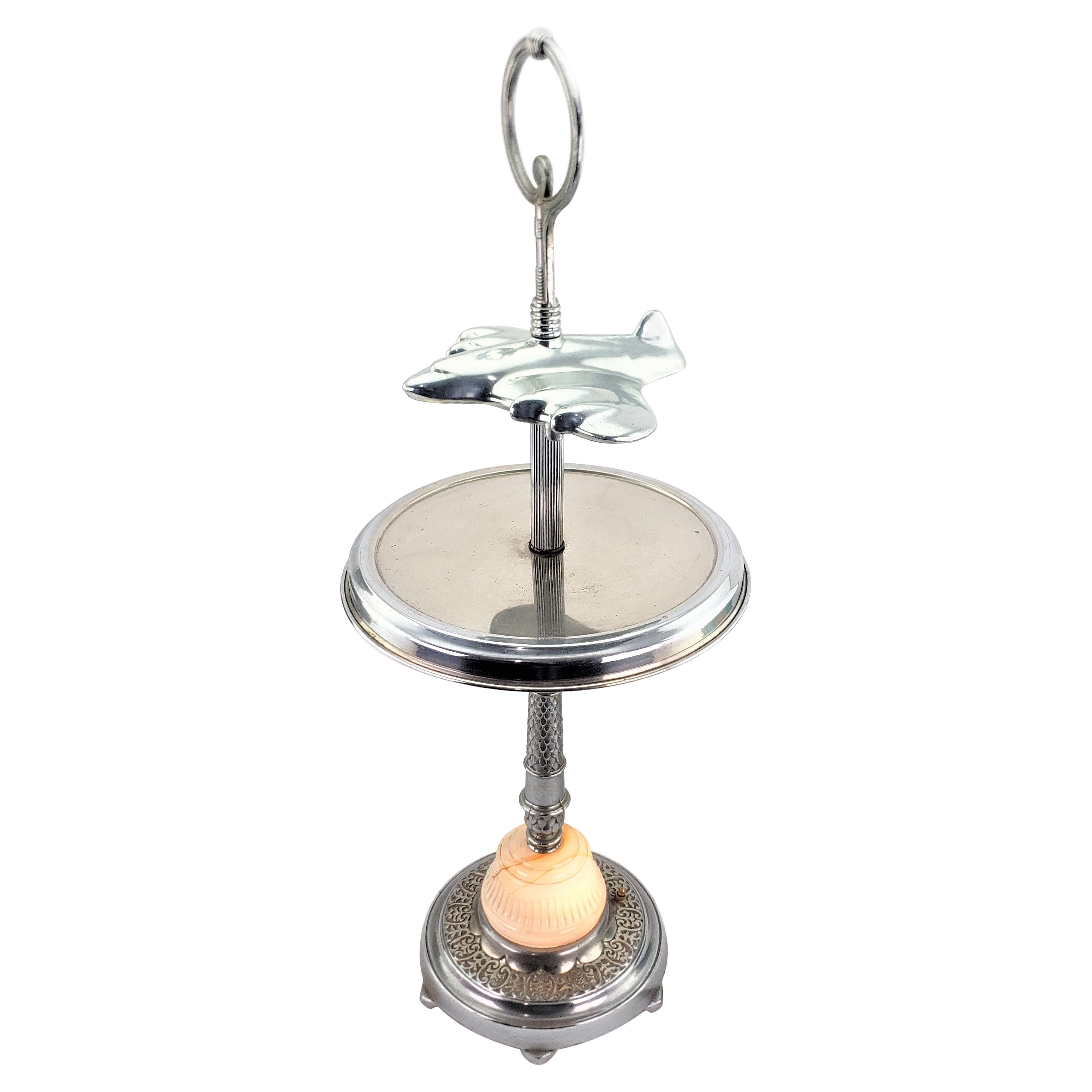 Unique Art Deco Styled Chrome Jet Airplane Lighted Smoker's Stand or Table For Sale