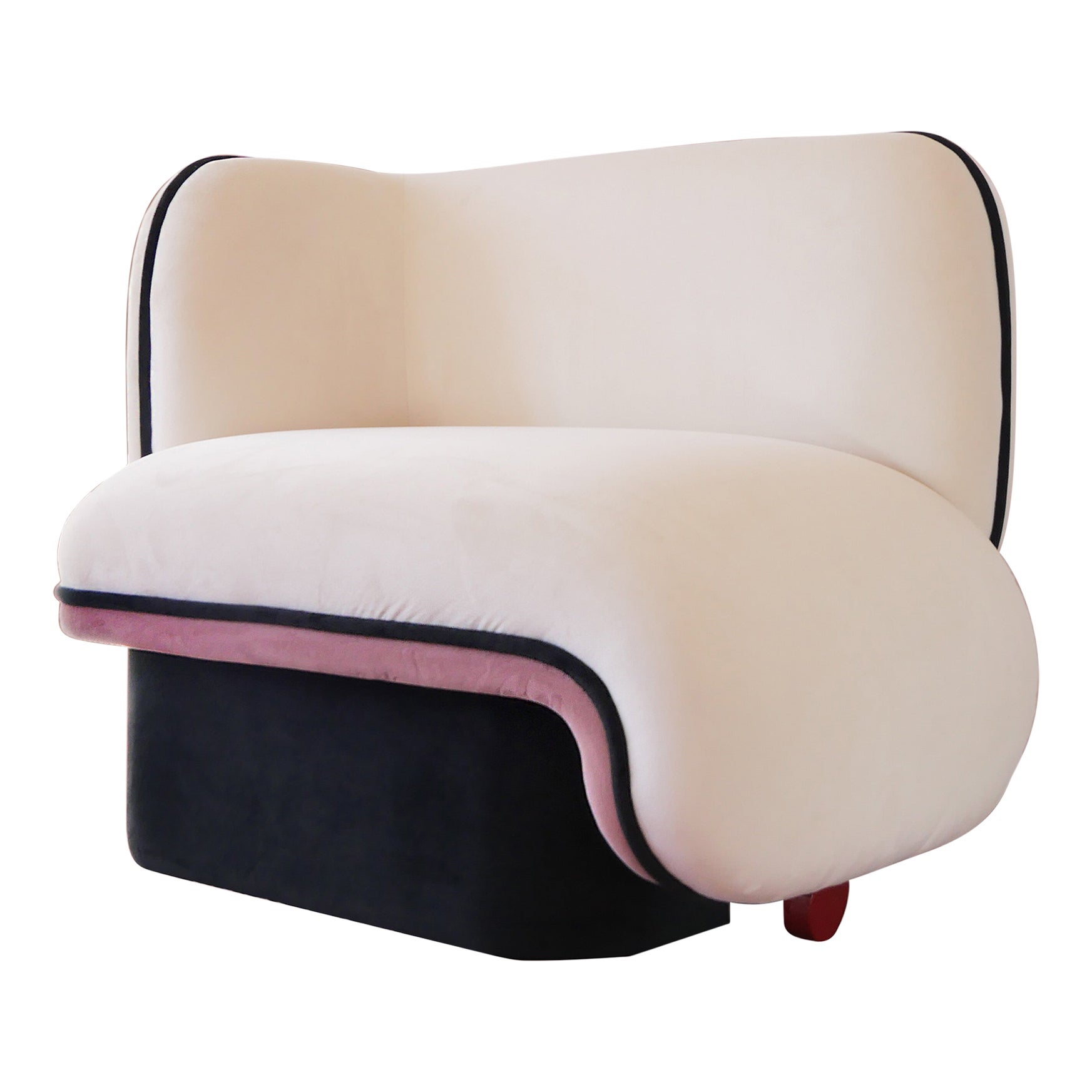 Elefante Armchair, Art Deco Style white black & pink velvet upholstered For Sale