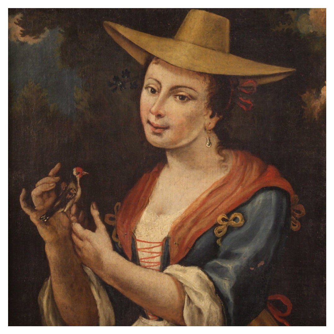 18th Century Oil on Canvas Italian Antique Portrait Painting, 1750
