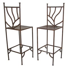 Used Wrought Iron Barstools with Back Set of Two Spanish Revival