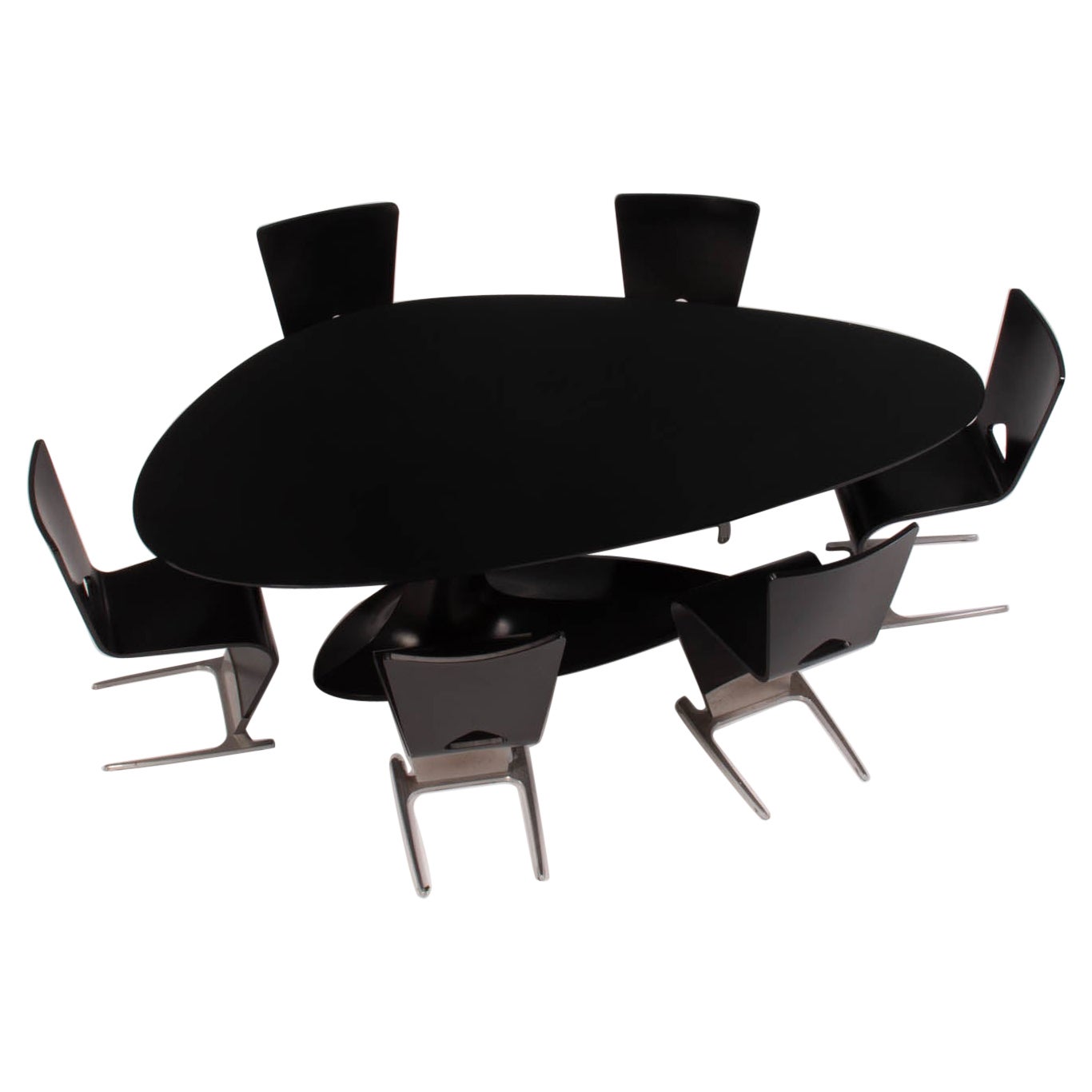 Roche Bobois Black Dining Table and Six Chairs by Sacha Lakic, 2005