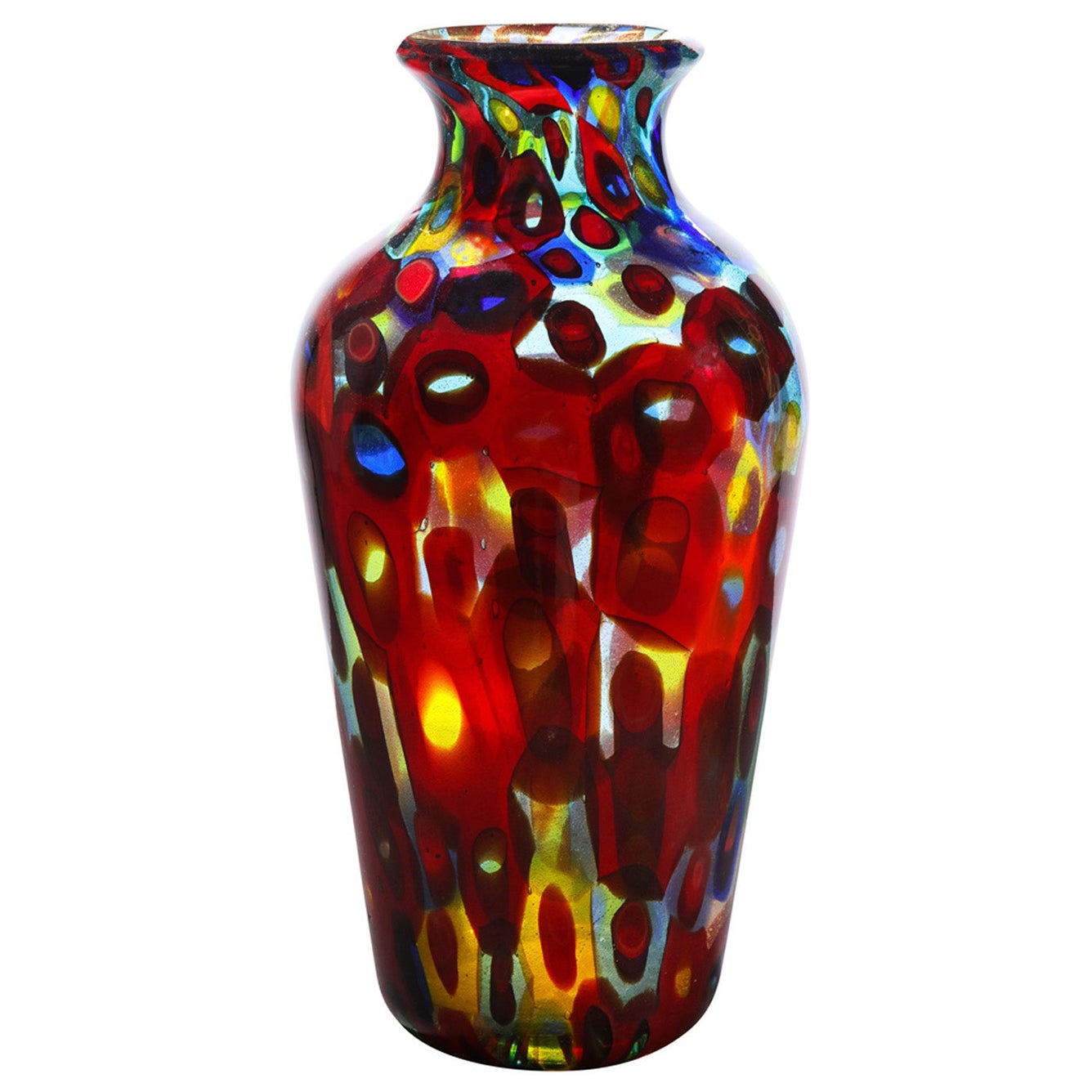 Handblown Glass Vase with Large Murrhines by Anzolo Fuga for A.V.E.M, 1950s