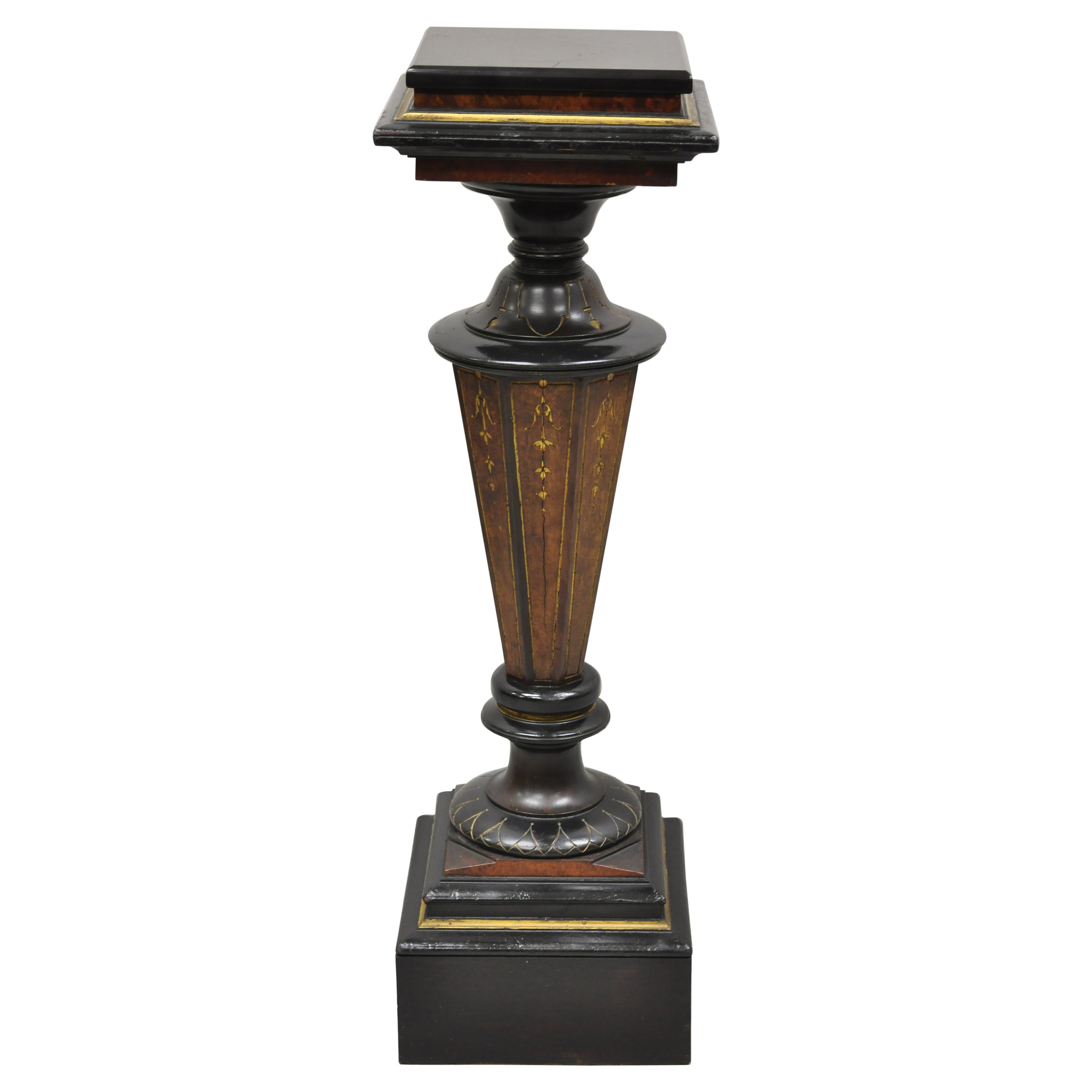 Antique Ebonized Victorian Aesthetic Movement Marble Top Pedestal Plant Stand