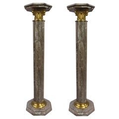 Pair of Marble Column Pedestals with Ormolu Mounts