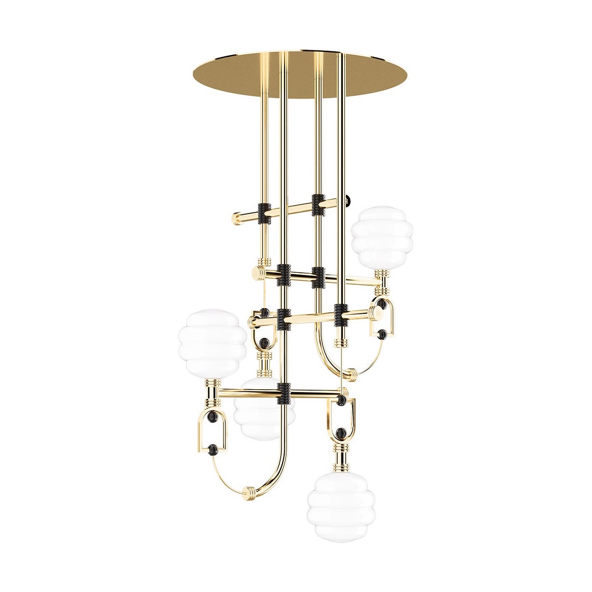Mid-Century Style Suspension Lamp In Gold Polished Brass With Black Details