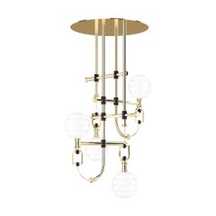 Mid-Century Style Suspension Lamp In Gold Polished Brass With Black Details