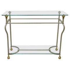 Vintage Maison Jansen Italian Steel Brass Ball & Claw Console Sofa Hall Table