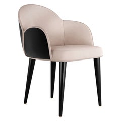 Silla de Comedor Contemporánea de Terciopelo Rosa y Negro con Patas Negras