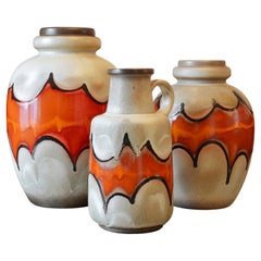 Set of 3 Midcentury Batman Ceramic Floor Vases, Germany Late 1960s Possibly Lamp