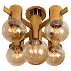 1 of the 3 Brass and Glass Light Fixtures in the Style of Jakobsson, 1960s
