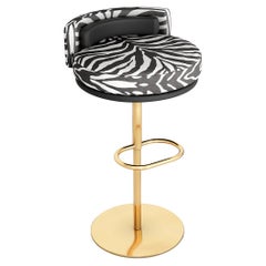 Zebra Pattern Velvet Bar Chair or Counter Height With Golden Details