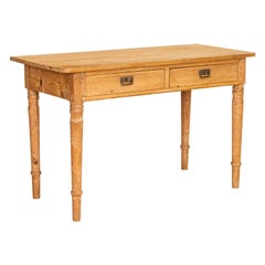 Antique Pine Console Table with Two Drawers Small Desk
