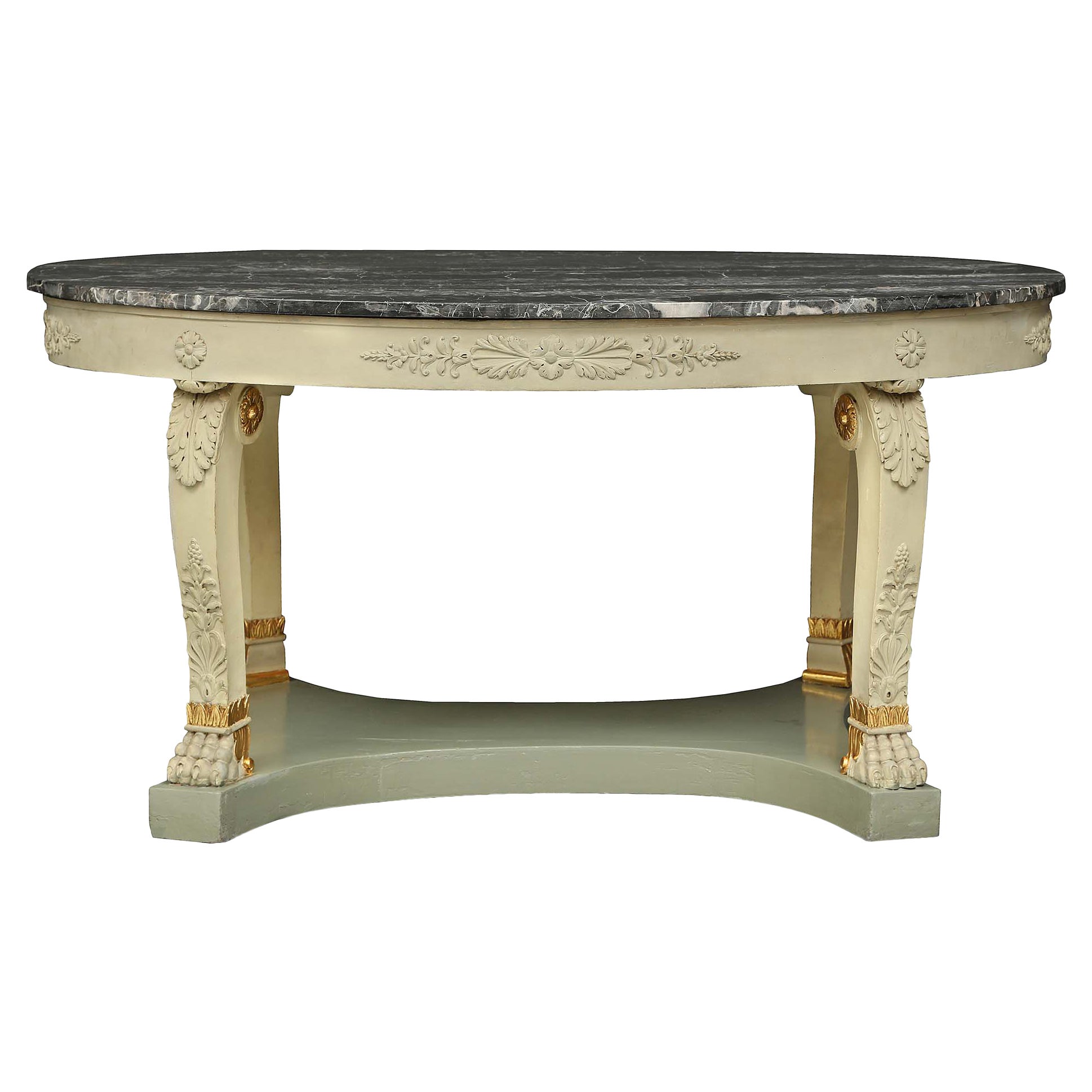 Italian 19th Century Neoclassical St. Patinated and Marble Oval Center Table For Sale