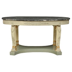Table centrale ovale néoclassique italienne du 19ème siècle en marbre patiné et patiné