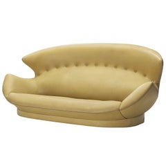 Vintage Curved Italian Sofa in Yellow Upholstery