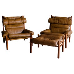 Vintage Pair of Arne Norell Lounge Chairs and Ottoman, Model Inca, circa 1960