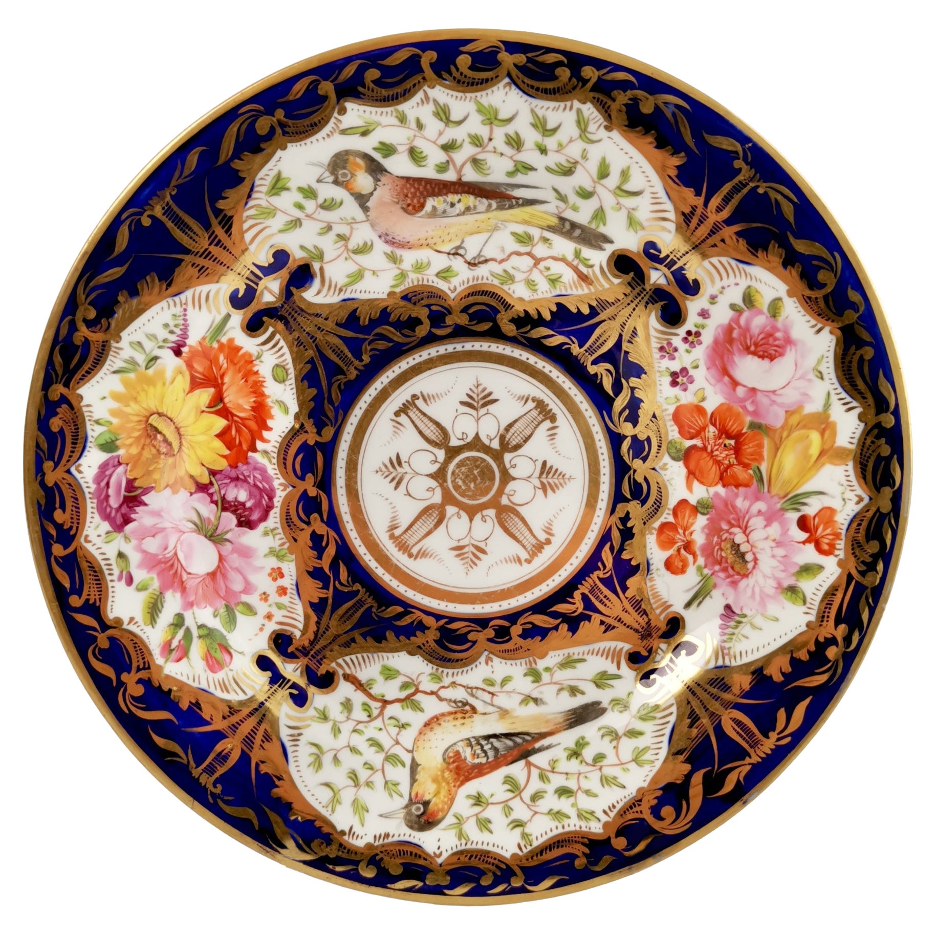 Coalport Porcelain Plate, Cobalt Blue and Birds Patt. 759, Regency ca 1815