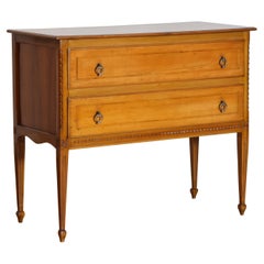Italian Neoclassical Fruitwood Carved Two Drawer Commode, Mid 19th C