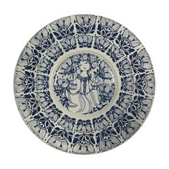 Nymollel Bjørn Wiinblad Faience Plate with Blue Decoration of Girl No 3055-1283