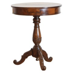 Italian Carved Walnut One Drawer Pedestal Side Table, Mid 19th century
