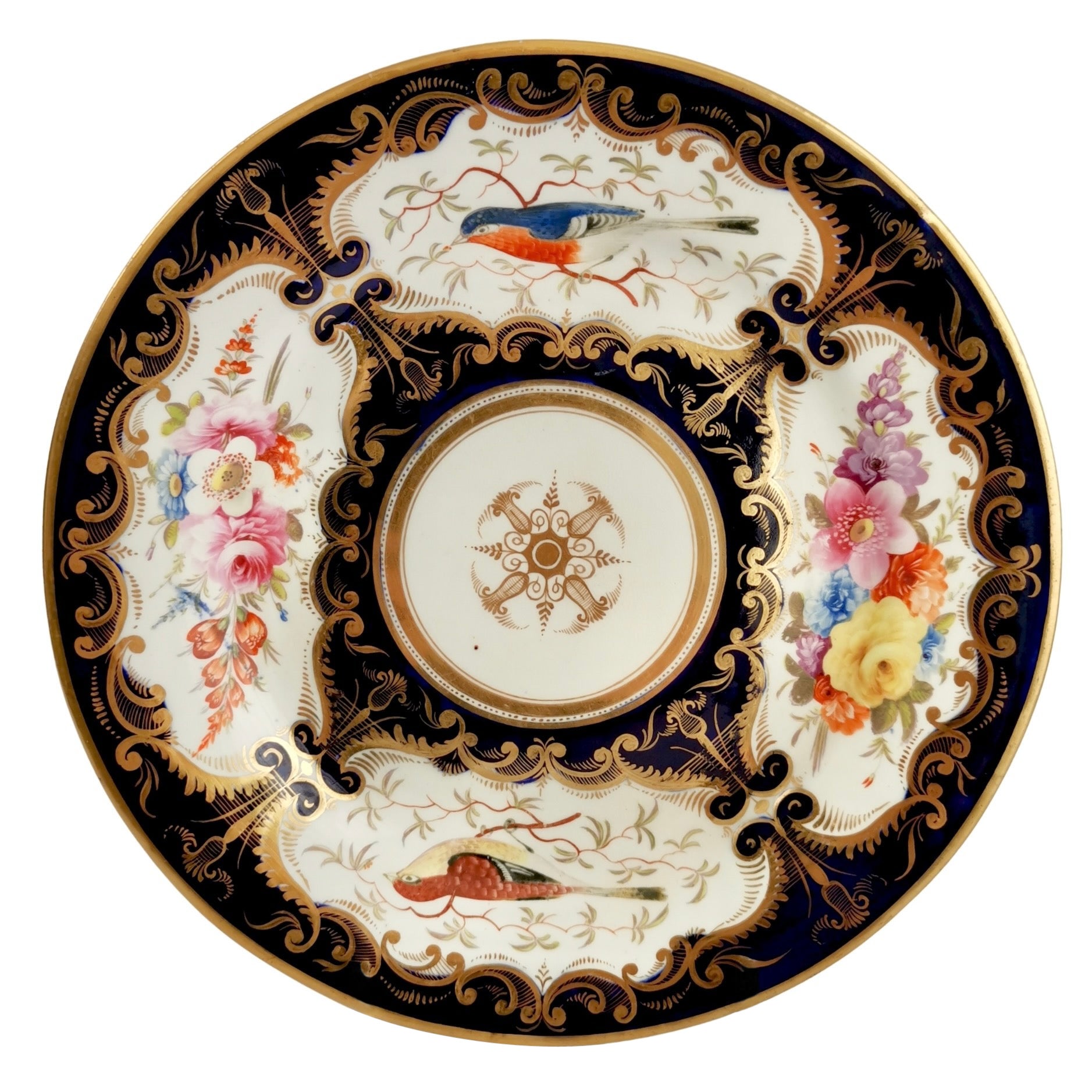 Porcelain Plate Coalport, Cobalt Blue and Birds Patt. 759, Regency ca 1815