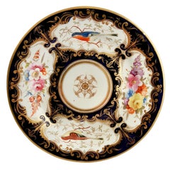 Antique Porcelain Plate Coalport, Cobalt Blue and Birds Patt. 759, Regency ca 1815