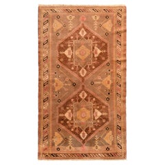 Hand-Knotted Antique Oushak Rug in Pink, Beige-Brown Medallion Pattern