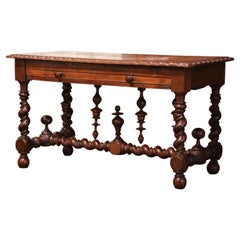 18th Century French Louis XIII Carved Oak Barley Twist Table Desk with Drawer