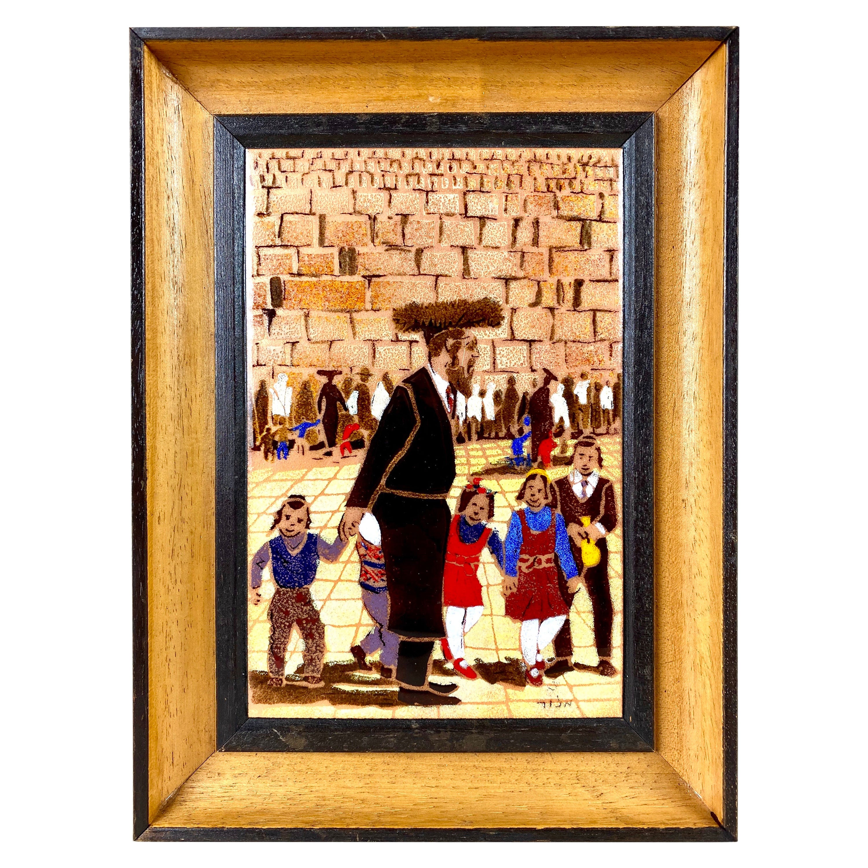 Mid Century Enamel Painting, "At The Wailing Wall", Jerusalem, ca. 1950, Signed