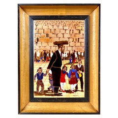 Mid Century Enamel Painting, "At The Wailing Wall", Jerusalem, ca. 1950, Signed