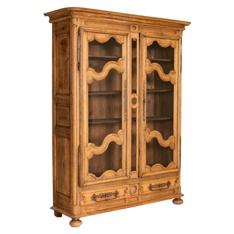 Antique French Provincial Oak Bookcase Display Cabinet
