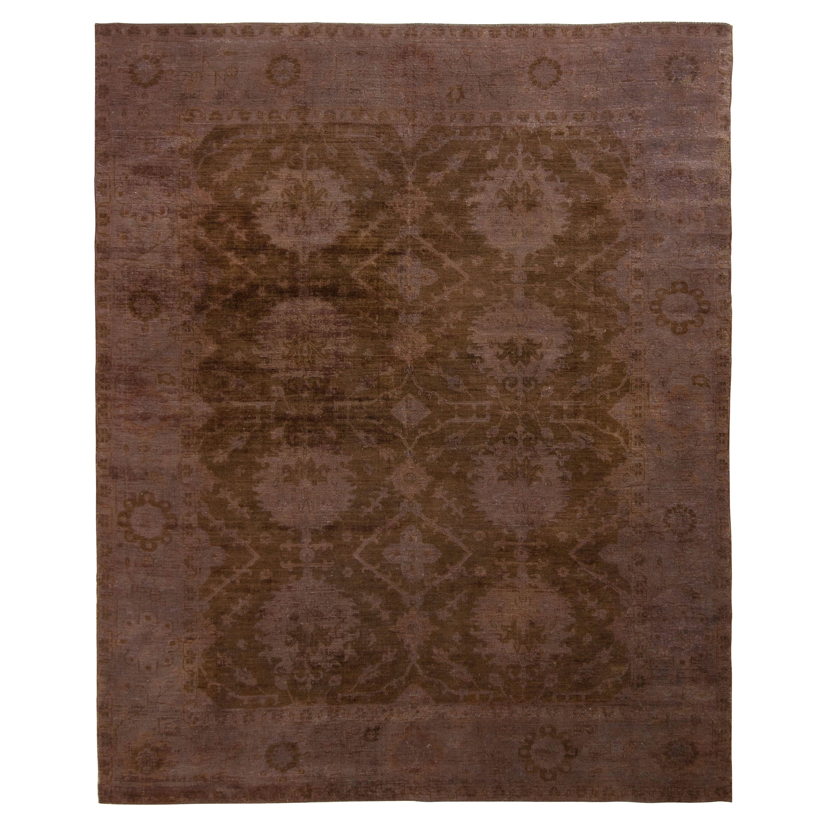 Rug & Kilim’s Transitional Style Rug in All over Brown, Purple Floral Pattern