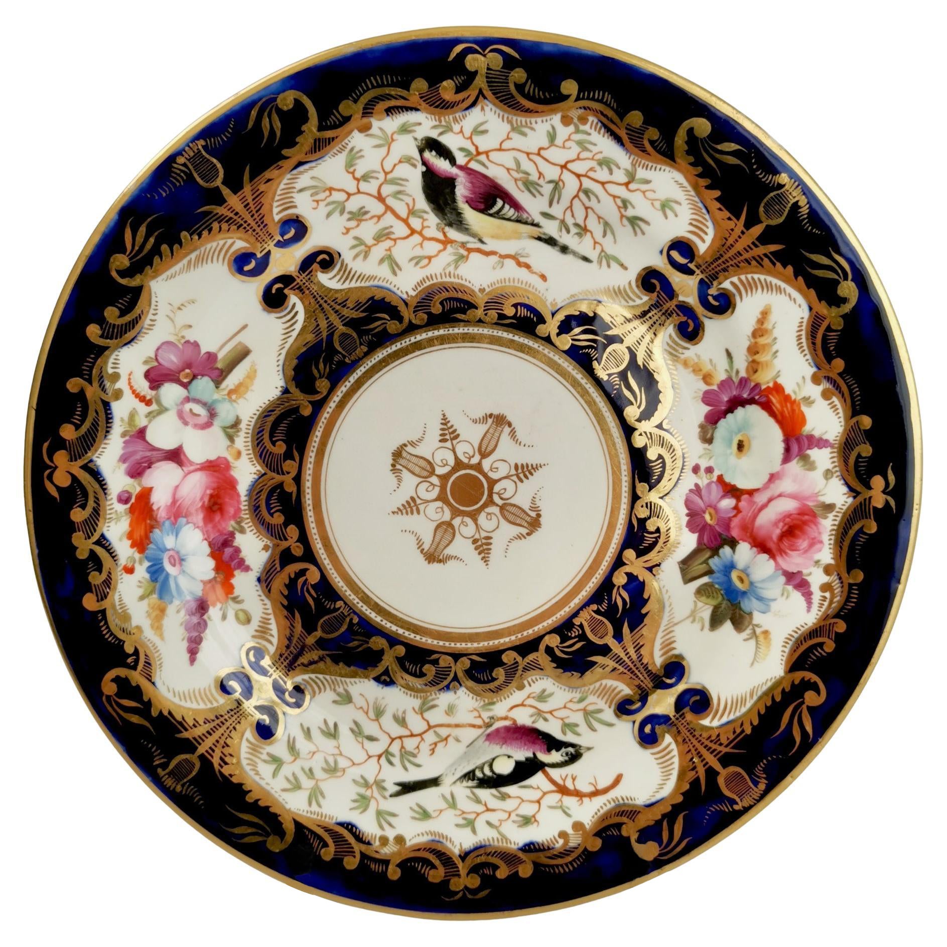 Porcelain Plate Coalport, Birds, Flowers, Cobalt Blue Patt. 759, Regency ca 1815