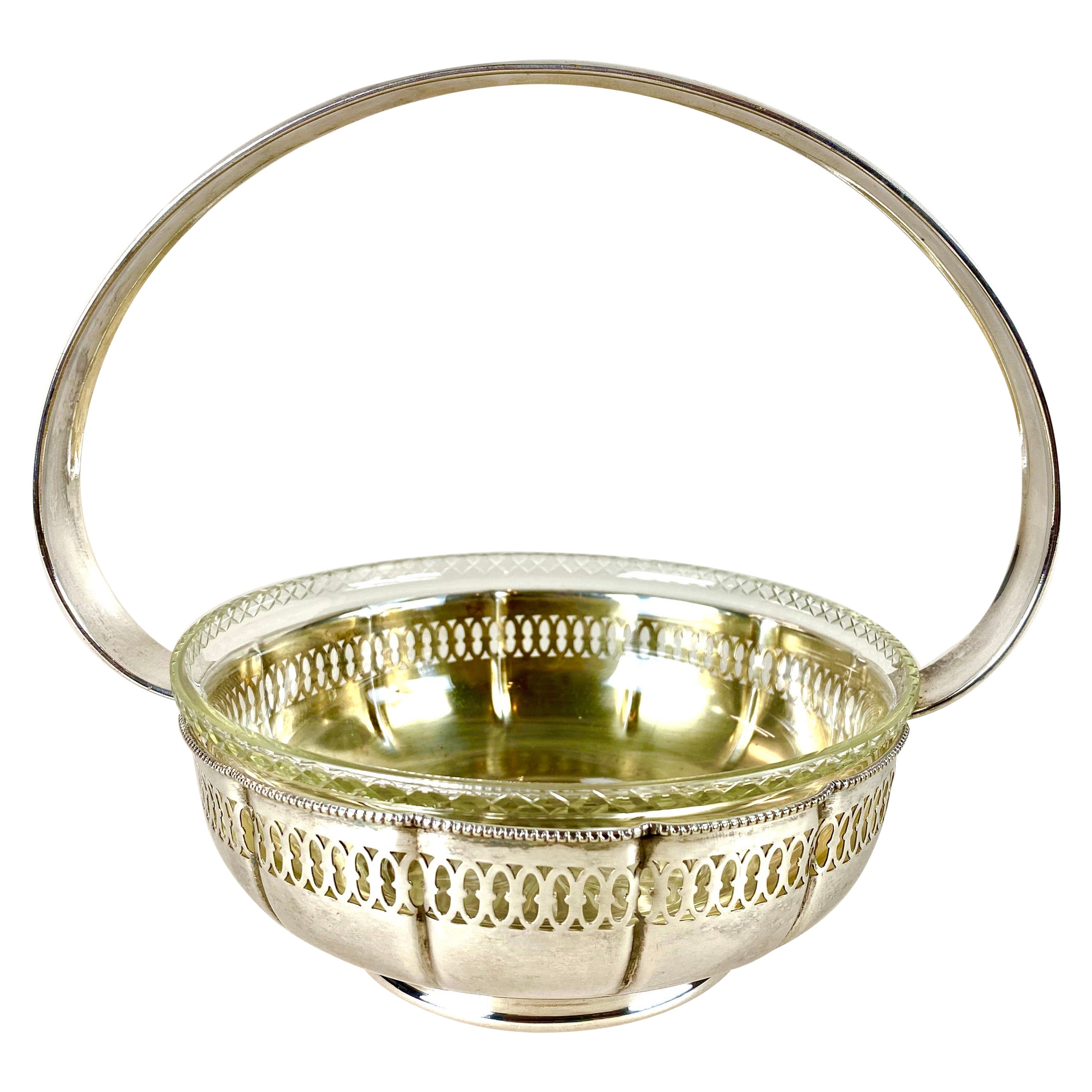 Art Nouveau Silvered Brass Basket with Glass Bowl, Austria, circa 1910