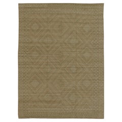 Used Large Modern Rug with Transitional Diamond Design in Green, Salmon, Ivory 