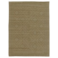 Large Modern Rug with Transitional Diamond Design in Green, Salmon, Ivory