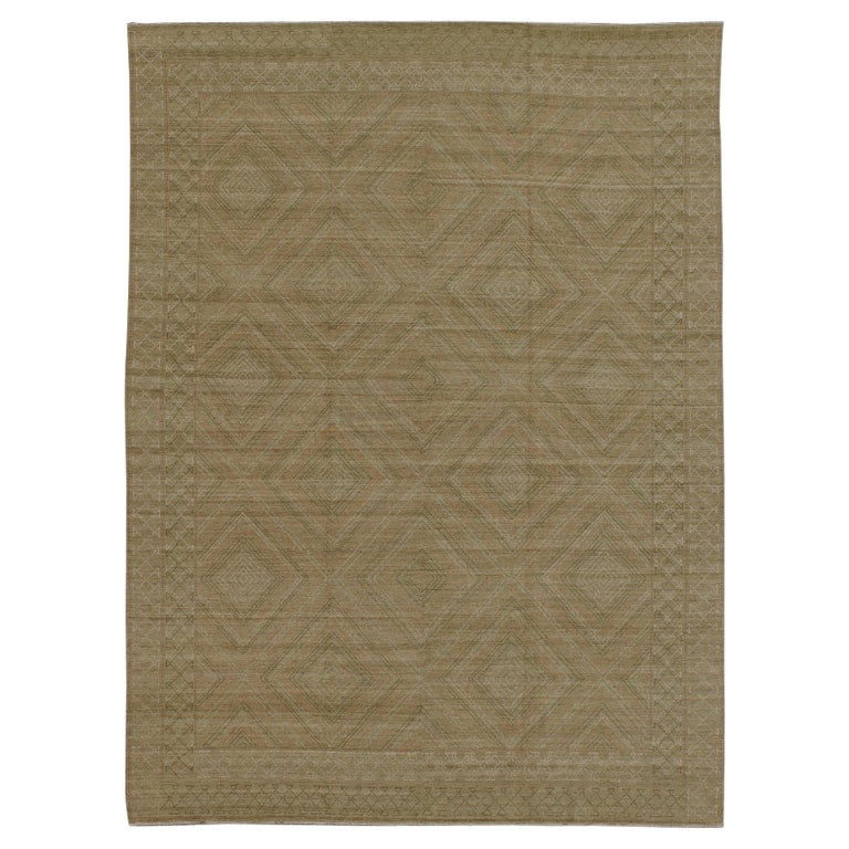 Diamond Style Rug Large Modern Rug with Transitional Diamond Design in Green, Salmon ...