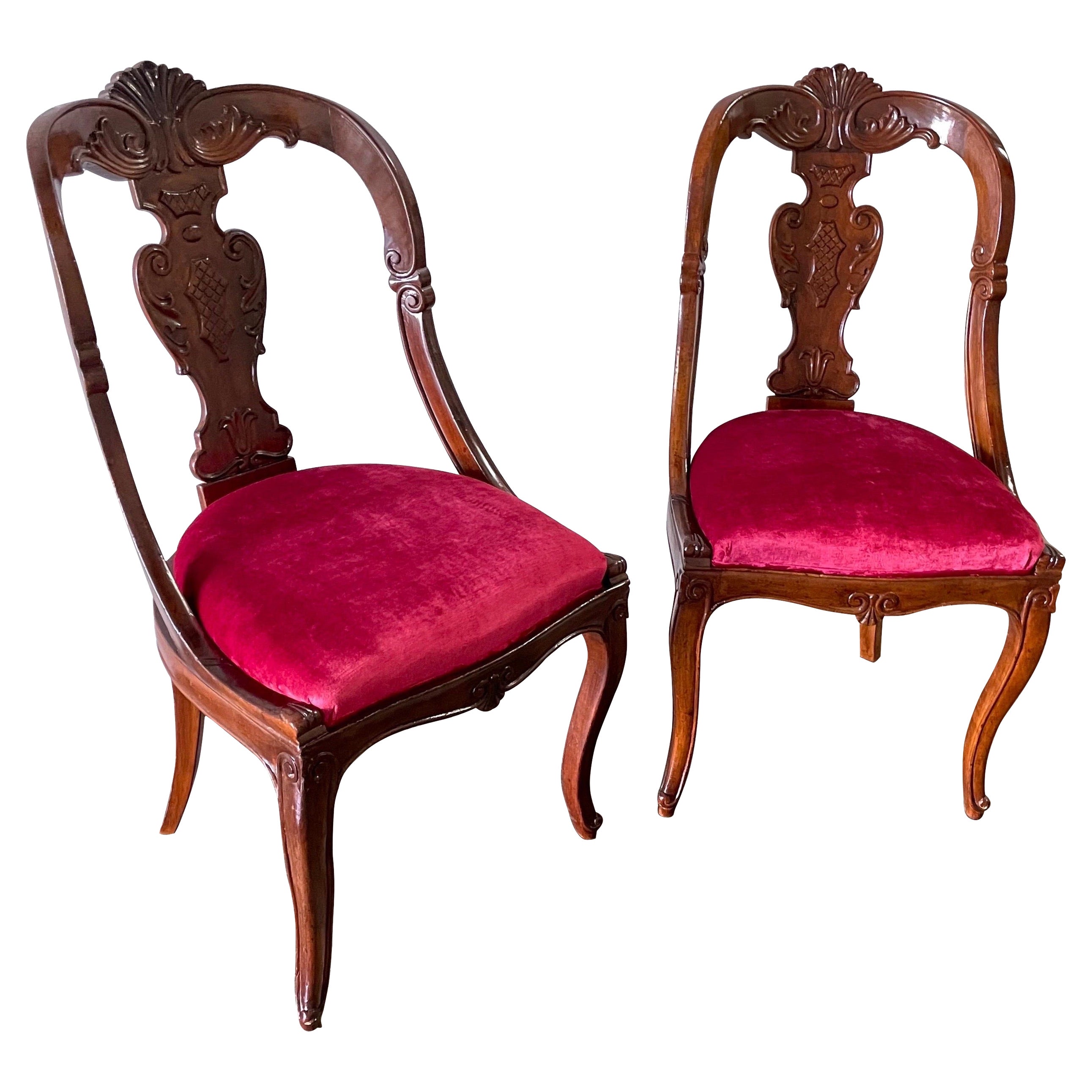 Pair of Italian Carved Klismos Chairs For Sale
