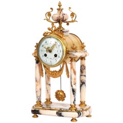 Antique French Ormolu and Specimen Marble Portico Clock by Fritz Marti