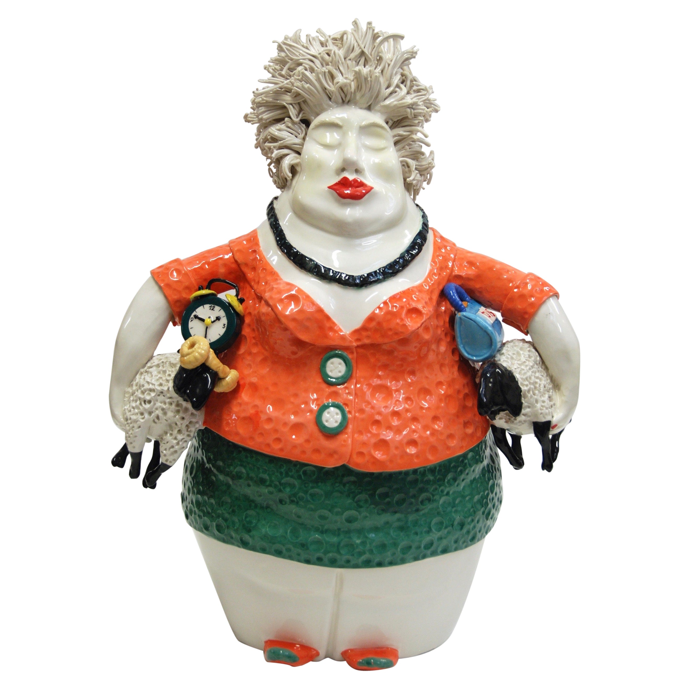 Pure Wool Lady & Sheep, Decorative Centerpiece Handmade Italy 2020, Hand-Crafted For Sale