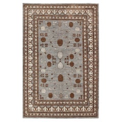 Large All-Over Design Khotan Rug in Gray Background with Brown, Ivory & Taupe