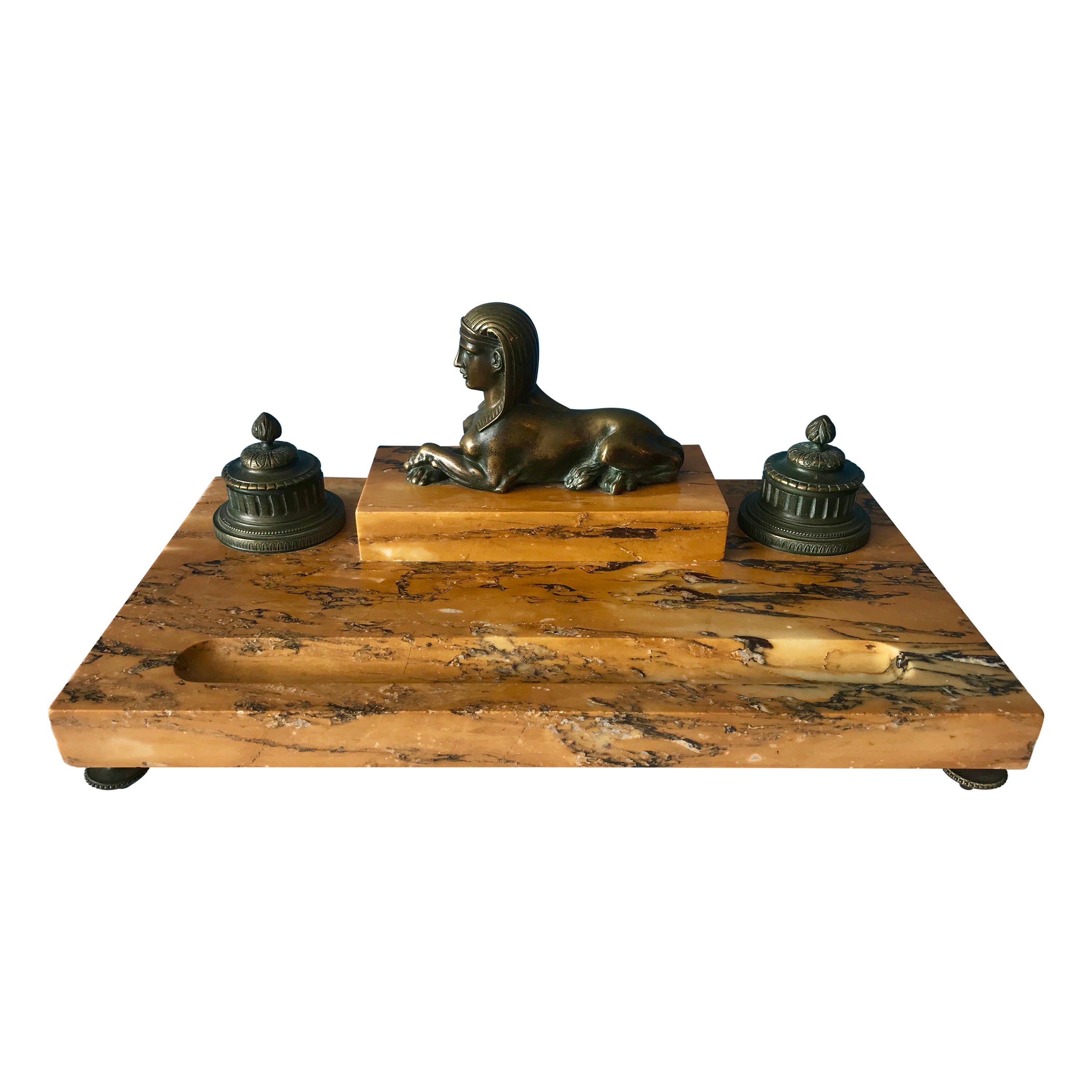 19th Century Egyptian Revival Sienna Marble Inkstand
